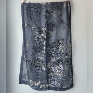 Burnout Velvet Silk Wide Scarf Floral Pattern